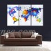 3 Piece Unframed World Map Modern HD Canvas Wall Art Print Pictures Canvas Painting Decoration Unframed Study Kid Room Office Nusery Bedroom Living Room 12*39inch   